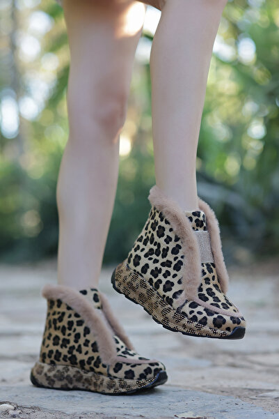 kajal ayakkabı LJN 150 Taş Detaylı Kürklü Bot