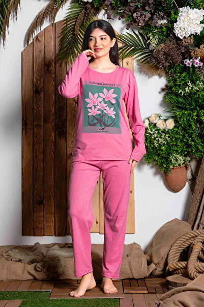 lacelove Nisanca Transitional long sleeve 100% cotton women's pajama set- patterned women's pajamas