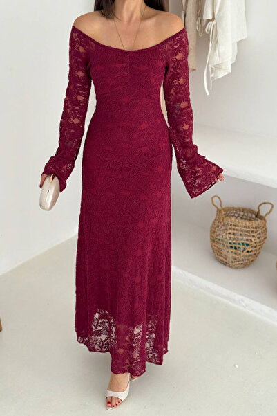 Neşeli Butik γυναικείο φόρεμα μάξι από ύφασμα δαντέλας με επένδυση NBK4331