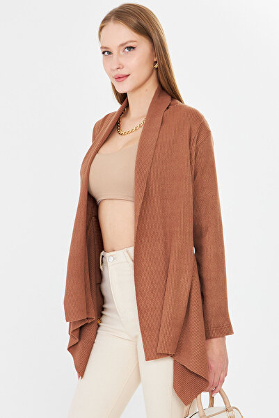 armonika Γυναικεία πλεκτά ρούχα με ανοιχτό καφέ σχέδιο, χαλαρή ζακέτα ARM-26K001006