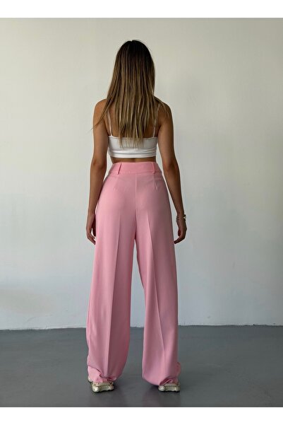 BEJNA Női rózsaszín, ráncolt, részletezett palazzo nadrág