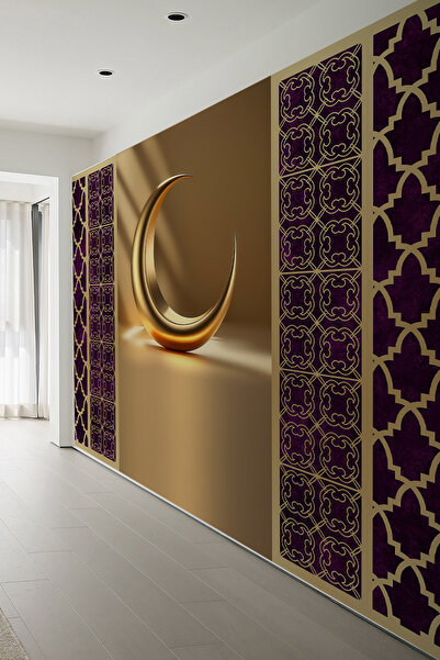 dreamwall Altın Hilal ve Osmanlı Motifli Tekstil Duvar Kağıdı
