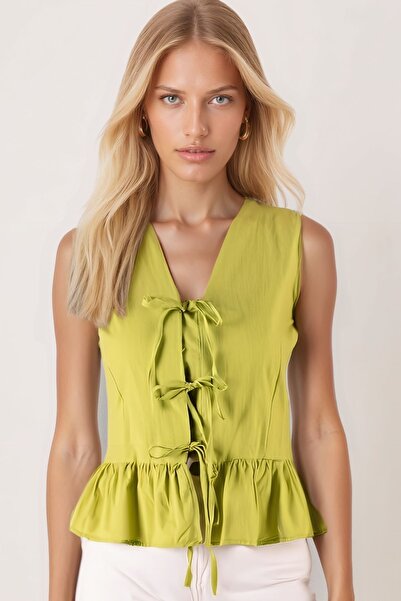 armonika Γυναικεία φούστα με λαιμόκοψη σε σχήμα V με κορδόνι μπροστά με βολάν ARM-25Y001102