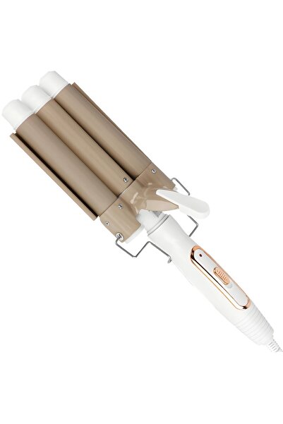 Retoo Ondulator de păr cu înveliș ceramic, cilindru triplu pentru ondulații, încălzire rapidă, cablu rotativ la 360°, alb