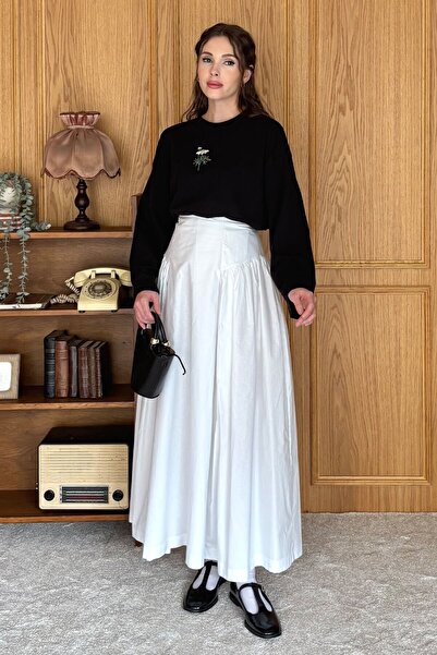 Ceylan Otantik Φούστα με λεπτομέρεια πλισέ εκρού