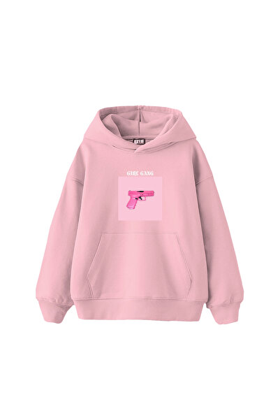 Sekizbiraltı Girl Gang Printed Oversize Unisex Pink Hoodie
