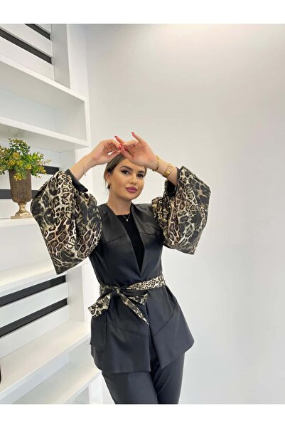 White Corner 8066 LEOPAR DETAYLI İKİLİ DERİ TAKIM