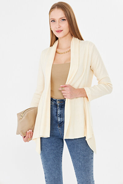 armonika Kadın Ekru Desenli Triko Salaş Hırka ARM-26K001006