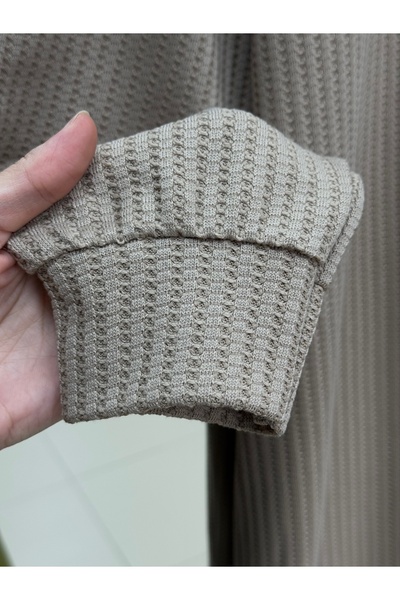 BENAHOLL Φόρεμα Delella Reglan με ζώνη με μανίκια-Gofre-MF1693 Mink