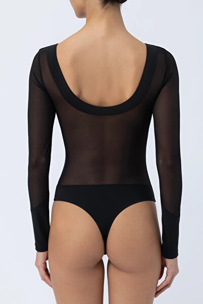 ZEKİ Tül ve Cut-Out Detaylı Kare Yakalı Body - Donatella