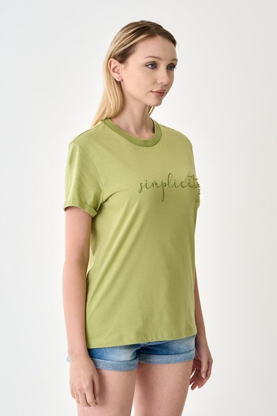odelon Tricou de damă cu guler reiat, 100% bumbac, culoare pistachio