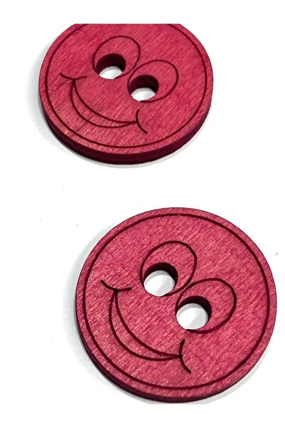 karantuhafiye Ξύλινο κουμπί για μωρά και παιδιά / Κουμπί με χαμογελαστό πρόσωπο μεγάλο στολισμένο κουμπί / Σετ 2 τεμαχίων / 4 εκ. / Κόκκινο