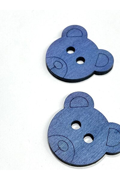 karantuhafiye Ξύλινο κουμπί για μωρά και παιδιά / Μεγάλο στολιστικό κουμπί αρκουδάκι / Σετ 2 τεμαχίων / 4 εκ. / σκούρο μπλε