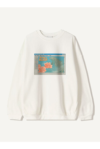 Disante سويت شيرت نسائي كبير الحجم مطبوع عليه Having a Blast – ياقة دائرية، ص...