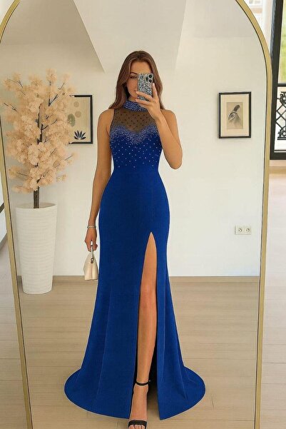 Modafeminen Rochie de seară fără mâneci cu detaliu din tul Asra SAKS 583195