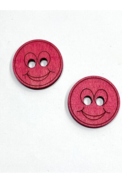 karantuhafiye Ξύλινο κουμπί για μωρά και παιδιά / Κουμπί με χαμογελαστό πρόσωπο μεγάλο στολισμένο κουμπί / Σετ 2 τεμαχίων / 4 εκ. / Κόκκινο