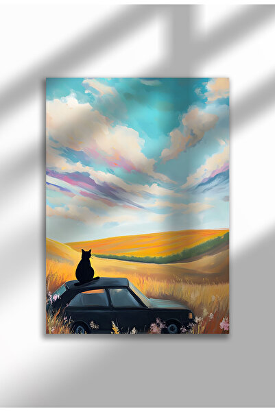 21mxm Imprimeu pe pânză cu pisică neagră – Operă digitală pe hârtie neînrămat...