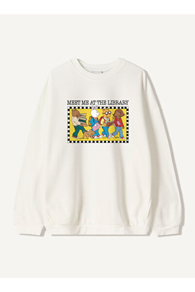 Disante Hanorac oversize pentru femei, cu imprimeu Meet Me at the Library – G...