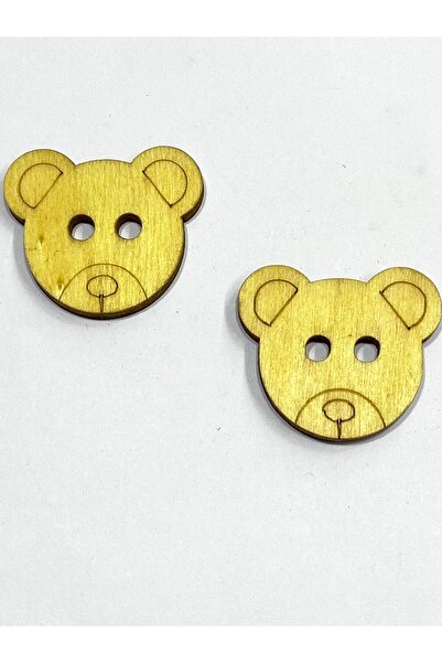 karantuhafiye Ξύλινο κουμπί για μωρά και παιδιά / Μεγάλο στολιστικό κουμπί αρκουδάκι / Σετ 2 τεμαχίων / 4 εκ. / Κίτρινο