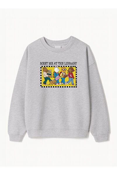 Disante Hanorac oversize pentru femei, cu imprimeu Meet Me at the Library – G...