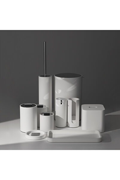 Decor Walther Stone Trash Can Swinging Lid - White/Chrome