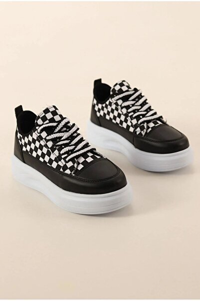 İNFİNİTE Siyah Kadın Keten Sneaker Günlük Ayakkabı