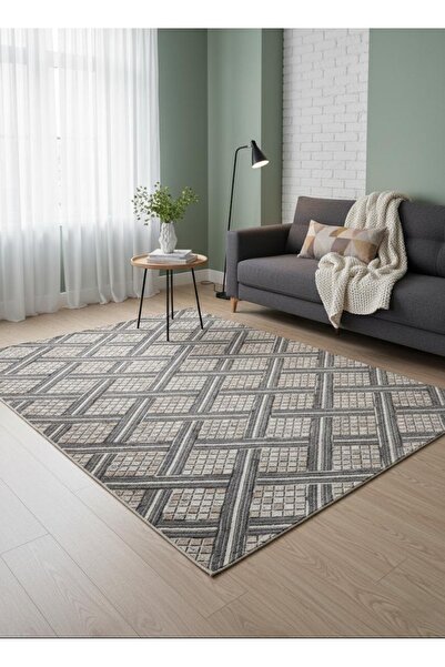 ARAS HALI Mozaik Taş Desenli Modern Asil Gri Tonlu Kaymaz Yıkanabilir Halı