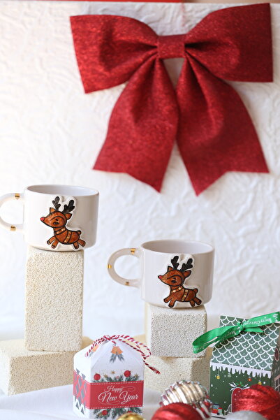 MERVEOKTAYSERAMİK el yapımı geyik figürlü yeni yıl desenli 24k altın detaylı ...