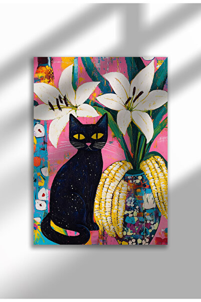 21mxm Imprimeu pe pânză cu pisică neagră – Operă digitală pe hârtie neînrămat...