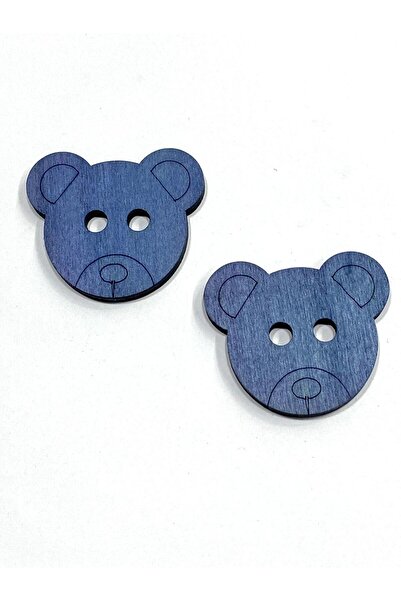 karantuhafiye Ξύλινο κουμπί για μωρά και παιδιά / Μεγάλο στολιστικό κουμπί αρκουδάκι / Σετ 2 τεμαχίων / 4 εκ. / σκούρο μπλε