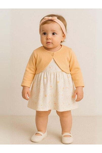 Zekids طقم فستان وكارديجان عضوي منقوش على شكل أرنب للفتيات الصغيرات