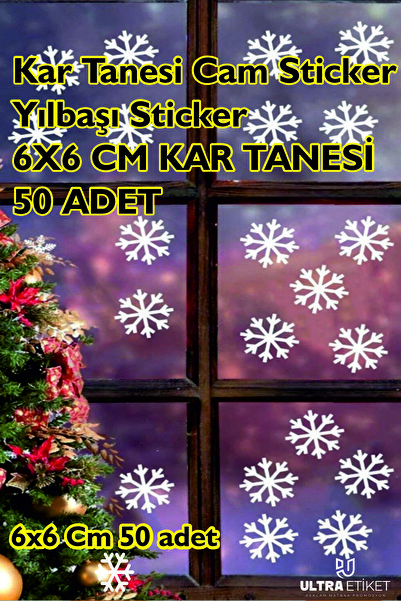 Kar Tanesi Cam Sticker - Yılbaşı Sticker- Yılbaşı Dekoru Çocuk Odası Bebek Odası Sticker