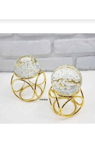 vipgross Gold Kaplama Metal 2'li Set Salon Küp Model Kristal Baloncuklu Dekor...