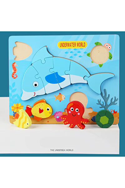 TinyBics Puzzle Montessori 3D din Lemn – Lumea Submarina Multicolor, 2-6 Ani