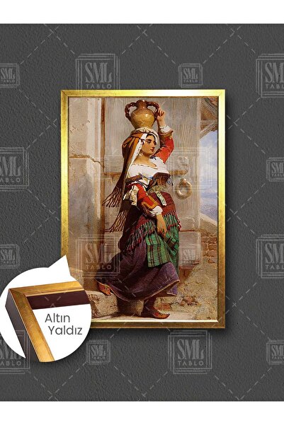 SML TABLO Kafasında Testiyle Su Taşıyan Osmanlı Kadını Çerçeveli Dikey Kanvas...