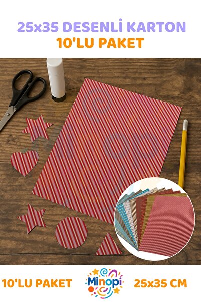 Minopi Patterned Background Cardboard 25X35 cm Pack of 10 Vivid Colors