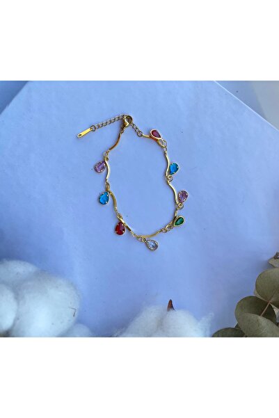 Tasarım Sallantılı Charmlı Renkli Taşlı Çelik Minimal Zarif Bileklik