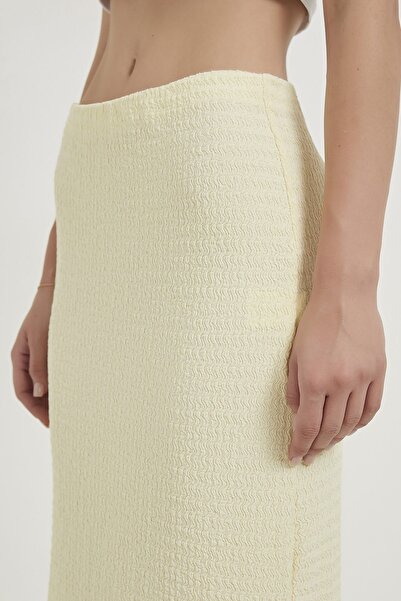 Arma Life Women's Elastic Waist Basic Slit Yellow Long Skirt