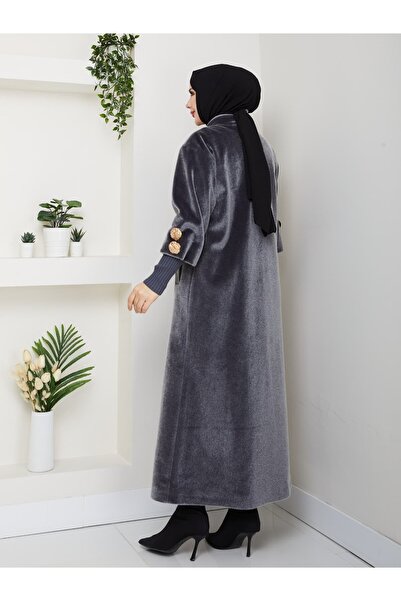 KMKkombin Stand-Up Collar, Ribbed at the Hem, Gold Button Detail, Fok Fabric, Stylish Coat/Jacket