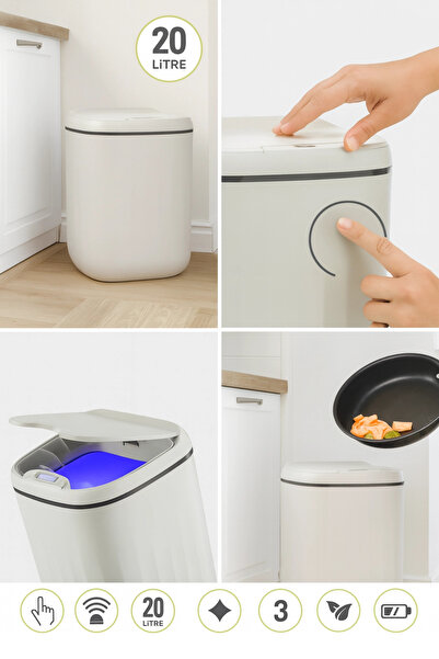Clevora 20 Litre Sensörlü Açıp Kapanan Akıllı Teknolojik Çöp Kovası 4 Pil Yanında