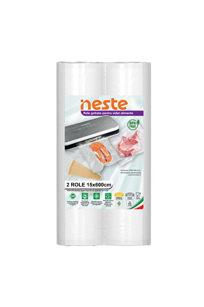 Neste Role Gofrate pentru Vidat Alimente, Neste® Professional, Set 2x6 m, Fara BPA, 15 cm latime