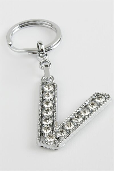 TakÇalıştır Silver Colored Stone Letter Keychain