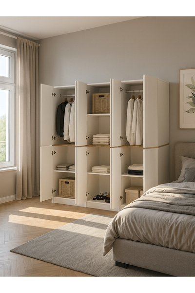 dorpek Lias 6 Kapaklı Gardırop - 182 cm Y, 184 cm G - Genç Odası ve Yatak Odası Gardırop