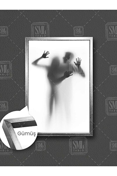 SML TABLO Perdenin Arkasındaki Aşk Çifti Romantik Silüet Love Çerçeveli Dikey...