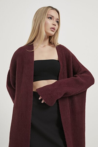 Arma Life Women's Basic Premium Daily Burgundy Long Knit Cardigan