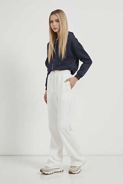 Arma Life Γυναικείο παντελόνι με λαστιχένια μέση, φαρδύ πόδι, ίσιο λευκό παντελόνι