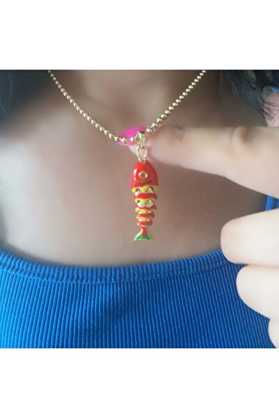 ACAR TAKI Red Mineral Fish Steel Necklace 40+5Cm-Gold Acr6172