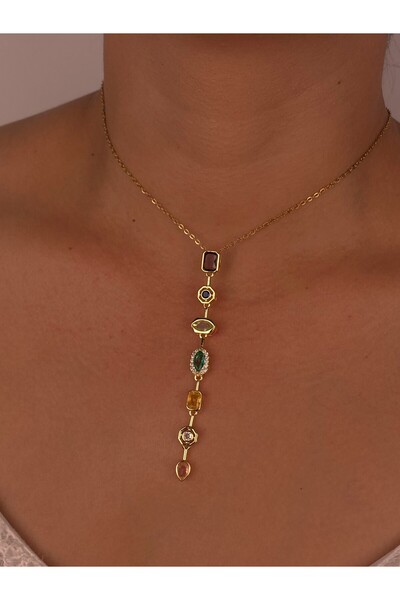 Furtek Aksesuar قلادة نسائية من الفولاذ الذهبي الملون على شكل حرف Y، تصميم أن...