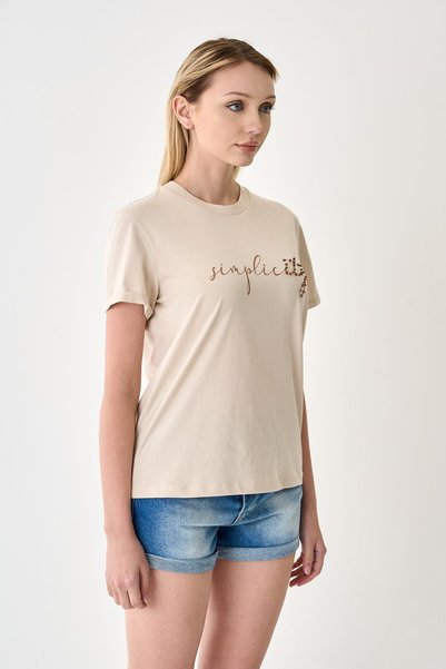 odelon Tricou de damă cu guler reiat, 100% bumbac, Stone