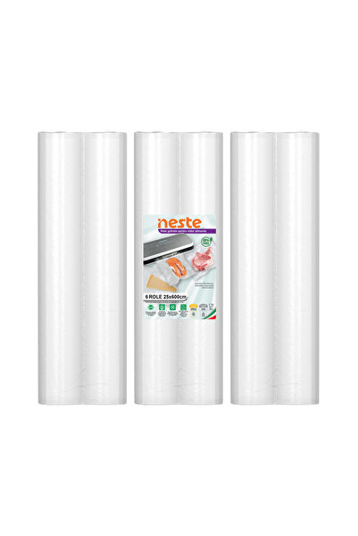 Neste Set of 6 Vacuum Rolls Embossed for food, 6 m per roll, thickness 90 microns, Neste®, 25 cm wide